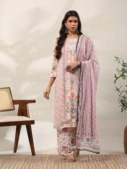 Garden VARELI - Women Off White Floral Printed Kurta with Pant and Dupatta