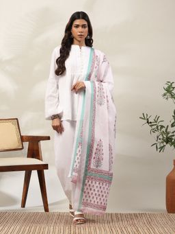 Garden VARELI - Women White Cotton Kurti with Palazzo and Dupatta