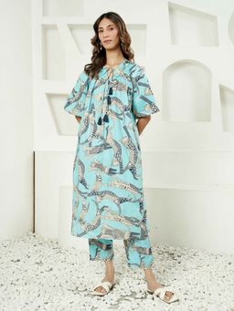 Indisangam - Blue Cotton Printed Co-Ord Set