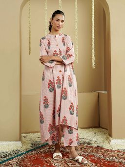 Indisangam - Peach Cotton Floral Co-Ord Set