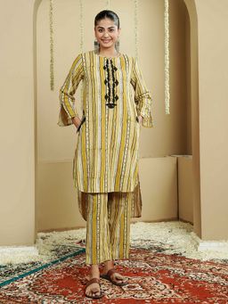 Indisangam - Green Cotton Stripes Print Co-Ord Set