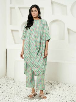 Indisangam - Green Cotton Stripes Co-Ord Set