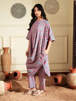 Indisangam - Pink Cotton Stripes Co-Ord Set