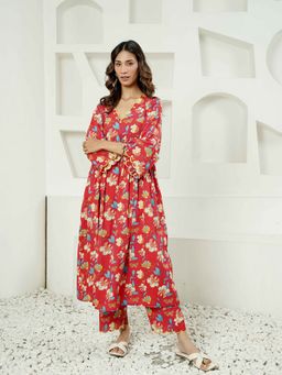 Indisangam - Red Cotton Floral Print Co-Ord Set