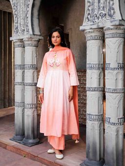 Indisangam - Peach Cotton Ombre Kurta and Pant with Dupatta