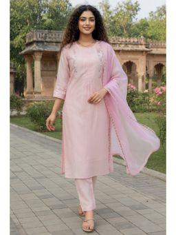 Rajnandini - Women Dusty Pink Poly Silk Embroidered Kurta and Pant With Dupatta