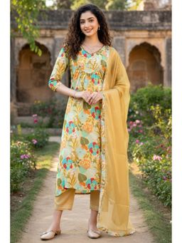 Rajnandini - Women Multicolor Chinon Floral Printed Kurta and Pant With Dupatta