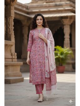 Rajnandini - Women Pink Pure Cotton Print Kurta and Pant With Dupatta
