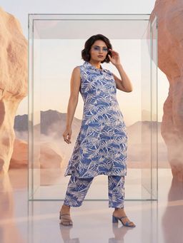 Tansi - Women Blue Button-Down Sleeveless Co-Ord Set