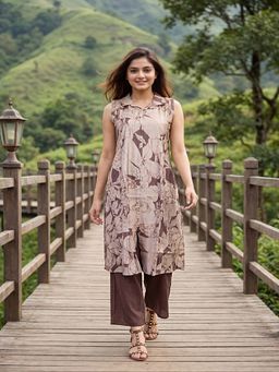 Tansi - Women Brown Button-Down Sleeveless Co-Ord Set