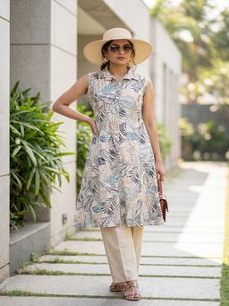 Tansi - Women Cream Button-Down Sleeveless Co-Ord Set