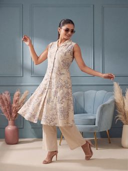 Tansi - Women Cream Button-Down Sleeveless Co-Ord Set