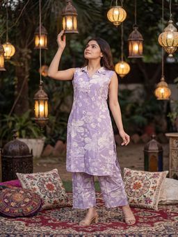 Tansi - Women Lavender Button-Down Sleeveless Co-Ord Set