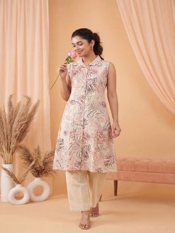 Tansi - Women Cream Button-Down Sleeveless Co-Ord Set