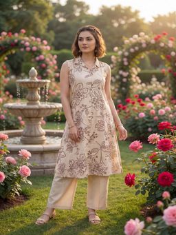 Tansi - Women Cream Button-Down Sleeveless Co-Ord Set