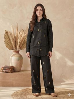 KAFTANIZE - Women Linen Black Embellished Co-Ord Set