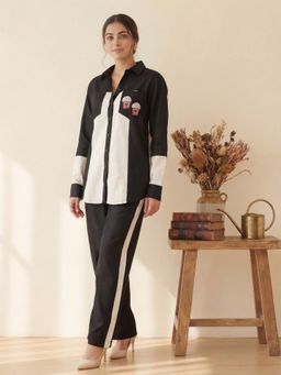 KAFTANIZE - Women Linen Black Colorblock Co-Ord Set