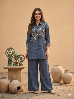 KAFTANIZE - Women Blue Embellished Co-Ord Set