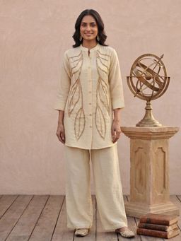 KAFTANIZE - Women Cream Viscose Rayon Embellished Co-Ord Set