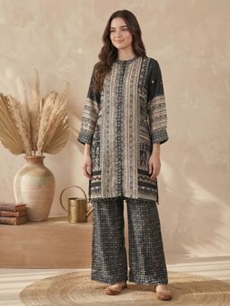 KAFTANIZE - Women Black Silk Blend Printed Co-Ord Set