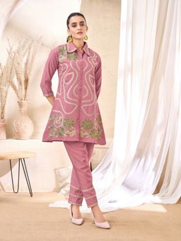 KAFTANIZE - Women Pink Floral Embroidered Co-Ord Set