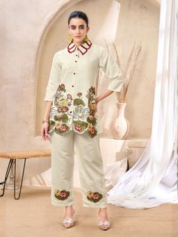 KAFTANIZE - Women Cream Floral Embroidered Co-Ord Set