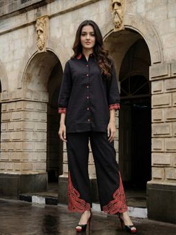 KAFTANIZE - Women Black Cotton Embroidered Co-Ord Set
