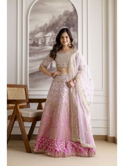 Trendmalls - Pink Satin Embellished Semi-Stitched Lehenga and Unstitched Blouse with Dupatta