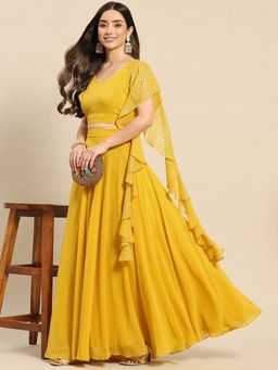 Trendmalls - Women Yellow Georgette Plain Semi-Stitched Lehenga and Unstitched Blouse