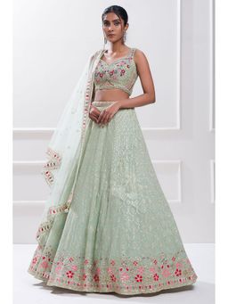 Trendmalls - Green Georgette Embellished Semi-Stitched Lehenga and Unstitched Blouse with Dupatta