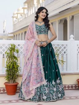 Trendmalls - Green Chiffon Embellished Semi-Stitched Lehenga and Unstitched Blouse with Dupatta