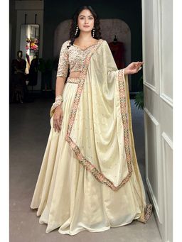 Trendmalls - Off White Georgette Semi-Stitched Lehenga and Unstitched Blouse with Dupatta