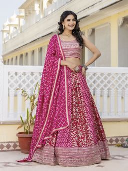 Trendmalls - Pink Art Silk Embellished Semi-Stitched Lehenga and Unstitched Blouse with Dupatta