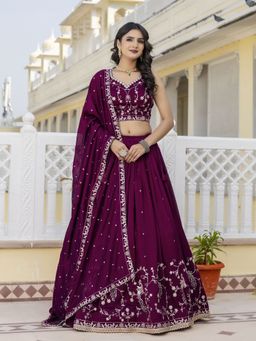 Trendmalls - Purple Art Silk Embellished Semi-Stitched Lehenga and Unstitched Blouse with Dupatta