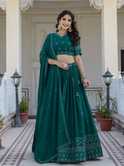 Trendmalls - Green Georgette Embellished Semi-Stitched Lehenga and Unstitched Blouse with Dupatta