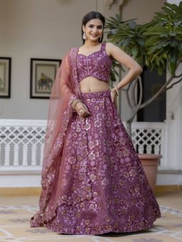 Trendmalls - Pink Art Silk Embellished Semi-Stitched Lehenga and Unstitched Blouse with Dupatta