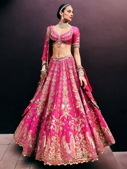 Trendmalls - Pink Art Silk Embellished Semi-Stitched Lehenga and Unstitched Blouse with Dupatta