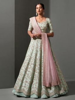 Trendmalls - Green Art Silk Embellished Semi-Stitched Lehenga and Unstitched Blouse with Dupatta