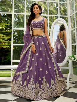 Trendmalls - Purple Georgette Semi-Stitched Lehenga and Unstitched Blouse with Dupatta