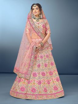 Trendmalls - Pink Silk Blend Embellished Semi-Stitched Lehenga and Unstitched Blouse with Dupatta