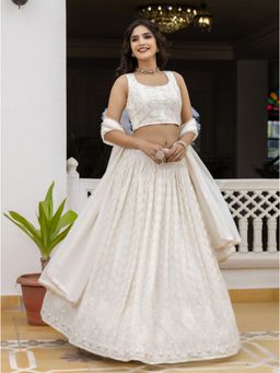 Trendmalls - White Georgette Embellished Semi-Stitched Lehenga and Unstitched Blouse with Dupatta