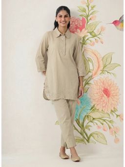 Lakshita - Women Grey Embroidered Linen Co-Ord Set