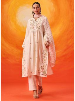 Lakshita - Women Ivory Embroidered Kurta with Pant and Dupatta