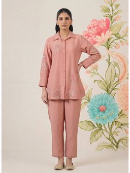 Lakshita - Women Light Pink Embroidered Linen Co-Ord Set
