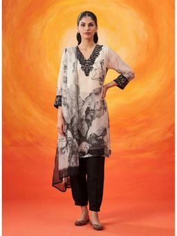 Lakshita - Women Black Printed Organza Kurta with Pant and Dupatta