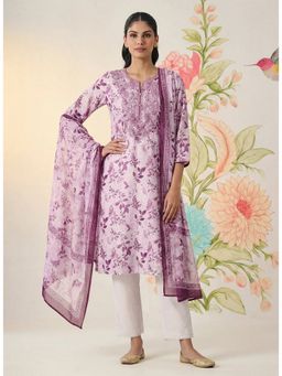 Lakshita - Women Pink Printed Chanderi Kurta with Pant and Dupatta