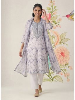 Lakshita - Women Purple Printed Chanderi Kurta with Pant and Dupatta