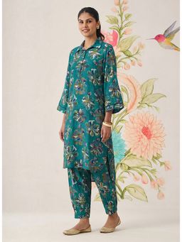 Lakshita - Women Teal Floral Printed Cotton Blend Co-Ord Set