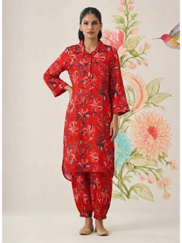 Lakshita - Women Red Floral Printed Cotton Blend Co-Ord Set