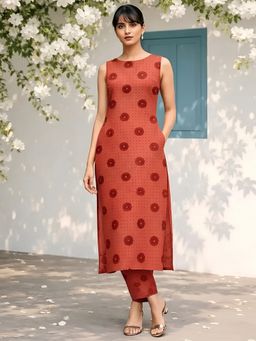 arangya - Peach Printed Pure Cotton Kurta and Pant